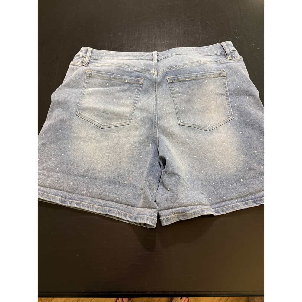 Lane Bryant Rhinestone Denim Shorts Light Wash Cuffed Plus Size 22